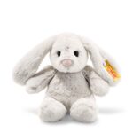 Steiff Hoppie Hase 18 cm hellgrau, Plüschtier Hase mit Schlappohren, Soft Cuddly Friends, flauschiges Stofftier zum