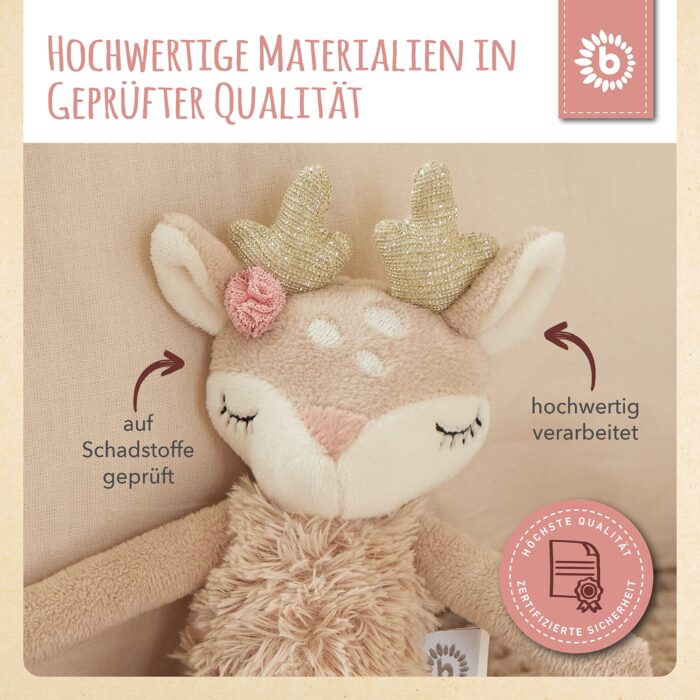 Bieco Kuscheltier Reh Ella mit Rassel | Baby Kuscheltier ab 0 Monate Stofftier Baby Plüschtier Reh – Bild 4